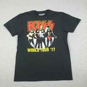 KISS World Tour 77 Black Graphic Concert Short Sleeve T-Shirt Mens Size Medium